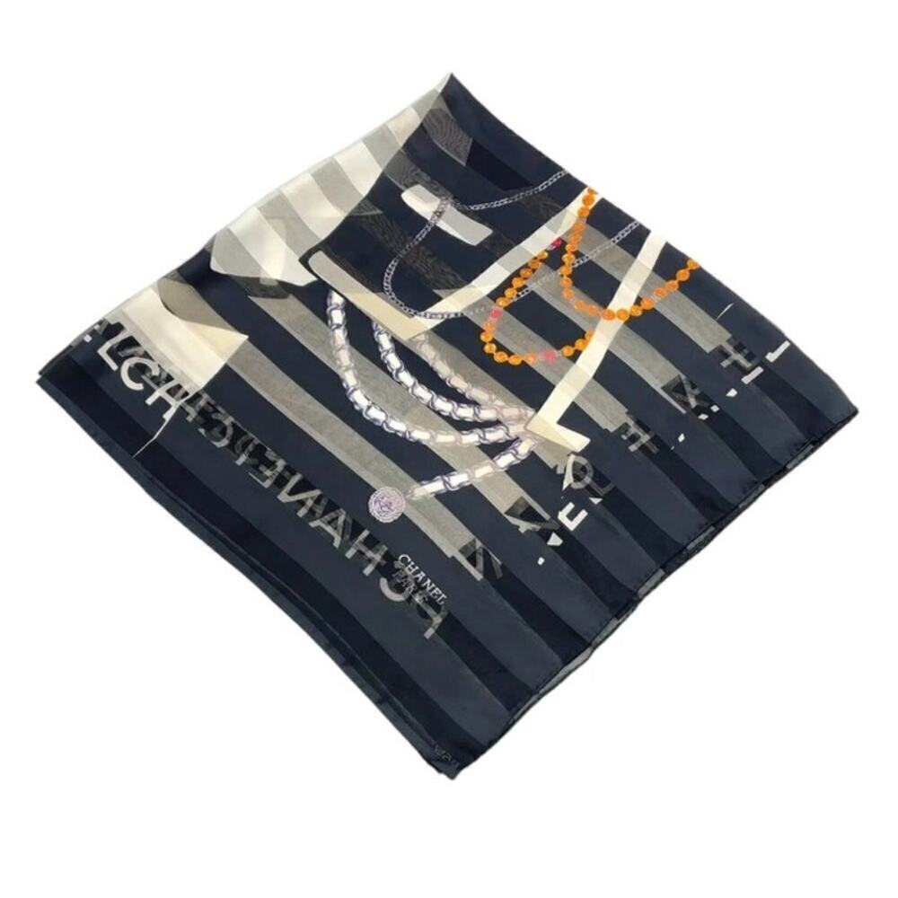 Chanel 80s Jewelry Madame Coco Black and Ecru Square Silk Scarf W/Box - Picture 13 of 16